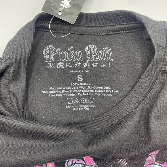 Pinku Kult T-Shirt Demon Girl Hex Mortis Black Pink SMALL Two-Sided NEW - Picture 5 of 6